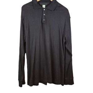 Metropolitan View Mens Long Sleeve 100% Silk  Polo Shirt Size L Black‎